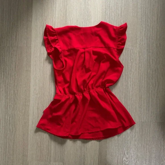 Monteau Vibrant Red Ruffle Sleeve Blouse Medium - Picture 2 of 5